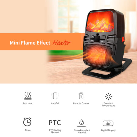 Mini κεραμικό αερόθερμο με εφέ φλόγας και τηλεχειριστήριο 500W Flame Heater