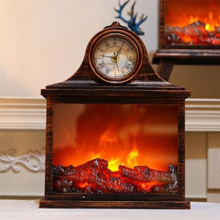 Διακοσμητικό φωτιστικό τζάκι led με ρολόϊ - Led fireplace lantern 30x13x39cm