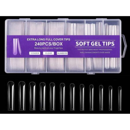 Extra long full cover tips XL Square soft gel tips 240 τεμάχια 12 μεγέθη
