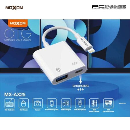Moxom MX-AX25 Μετατροπέας Lightning male σε Lightning / USB-A female Λευκό AX25