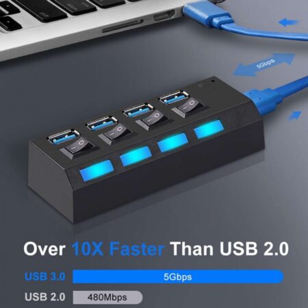 USB 3.0 Hub 4 Θυρών με σύνδεση USB-A & Διακόπτες On Off Treqa tapandaola.gr