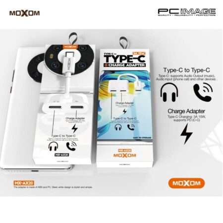 MOXOM MX-AX20 Type-C to Type-C AUDIO + Type-C 3A 15W charge adapter Λευκό