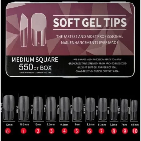 Soft Gel Tips Medium Square 11μεγέθη 550pcs
