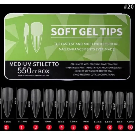 Soft Gel Tips Medium Stiletto 11μεγέθη 550pcs