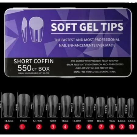 Soft Gel Tips Short Coffin 11μεγέθη 550pcs