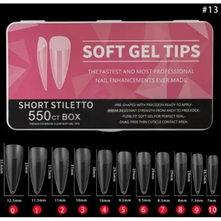 Soft Gel Tips Short Stilleto 11μεγέθη 550pcs
