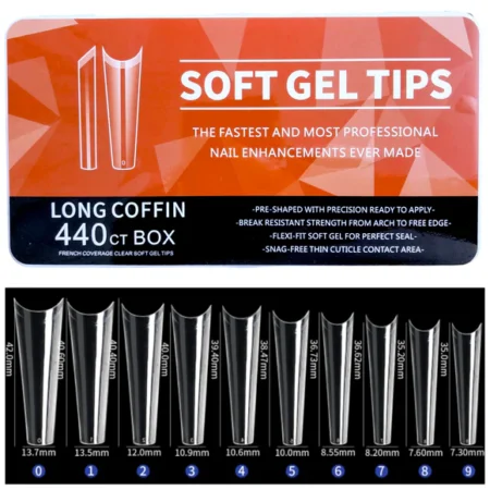 Soft Gel Tips long coffin 11μεγέθη 440pcs